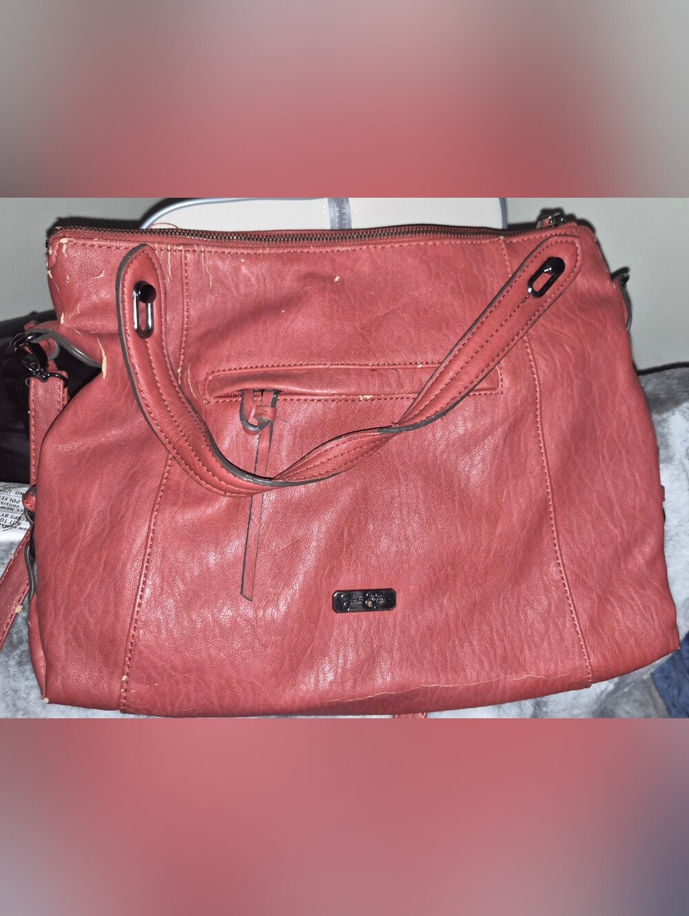 Jessica Simpson Coral Red Shoulder Bag Handbag with Leopard Print Interior